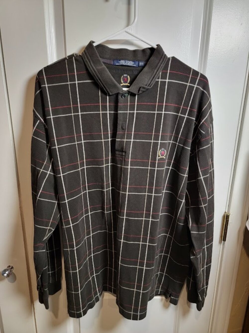 Vintage 90s Tommy Hilfiger Plaid Long Sleeve Polo Men’s XXL Crest Logo